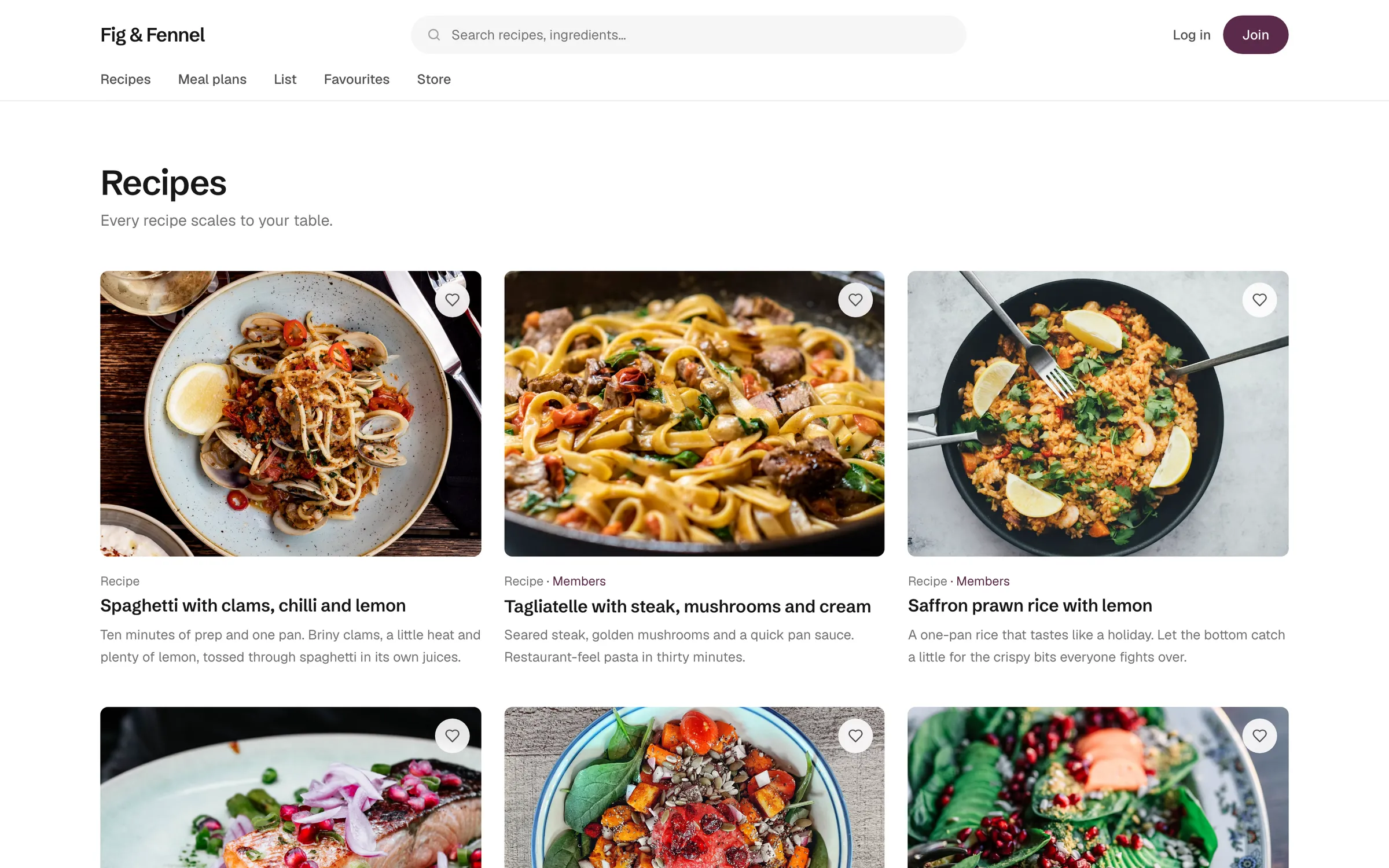 A recipe library where some recipes are free and others are marked for members